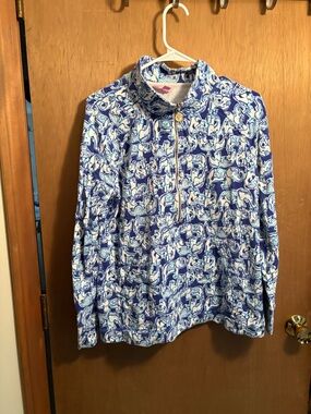 Lilly Pulitzer Blue & White Patterned Quarter-Zip Pullover